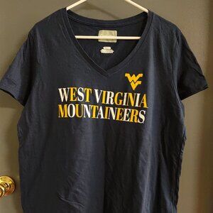 West Virginia Mountaineers Women's XL Blue Short Sleeve T-Shirt V-Neck Logo